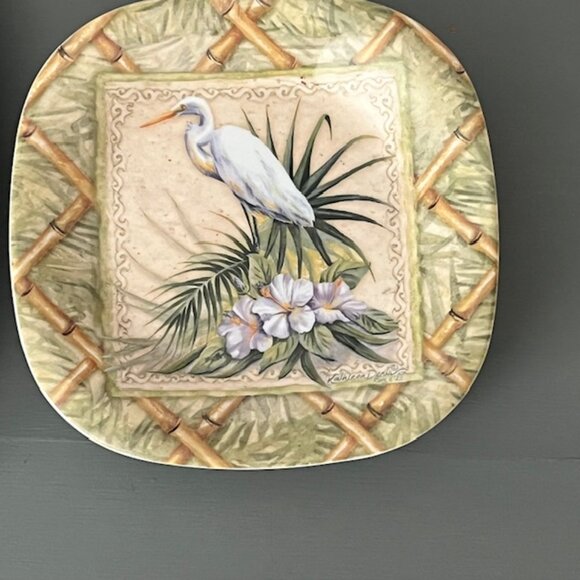 4 Melamine Dinner Plates with White Ibis Bird and Matching 8 Small Plates - Picture 5 of 7